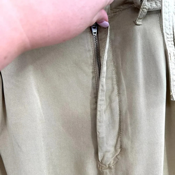 Anthropologie Blythe Wide-Leg Paperbag Pants Trouser Belted Khaki Tan Size US 14 - Picture 5 of 12